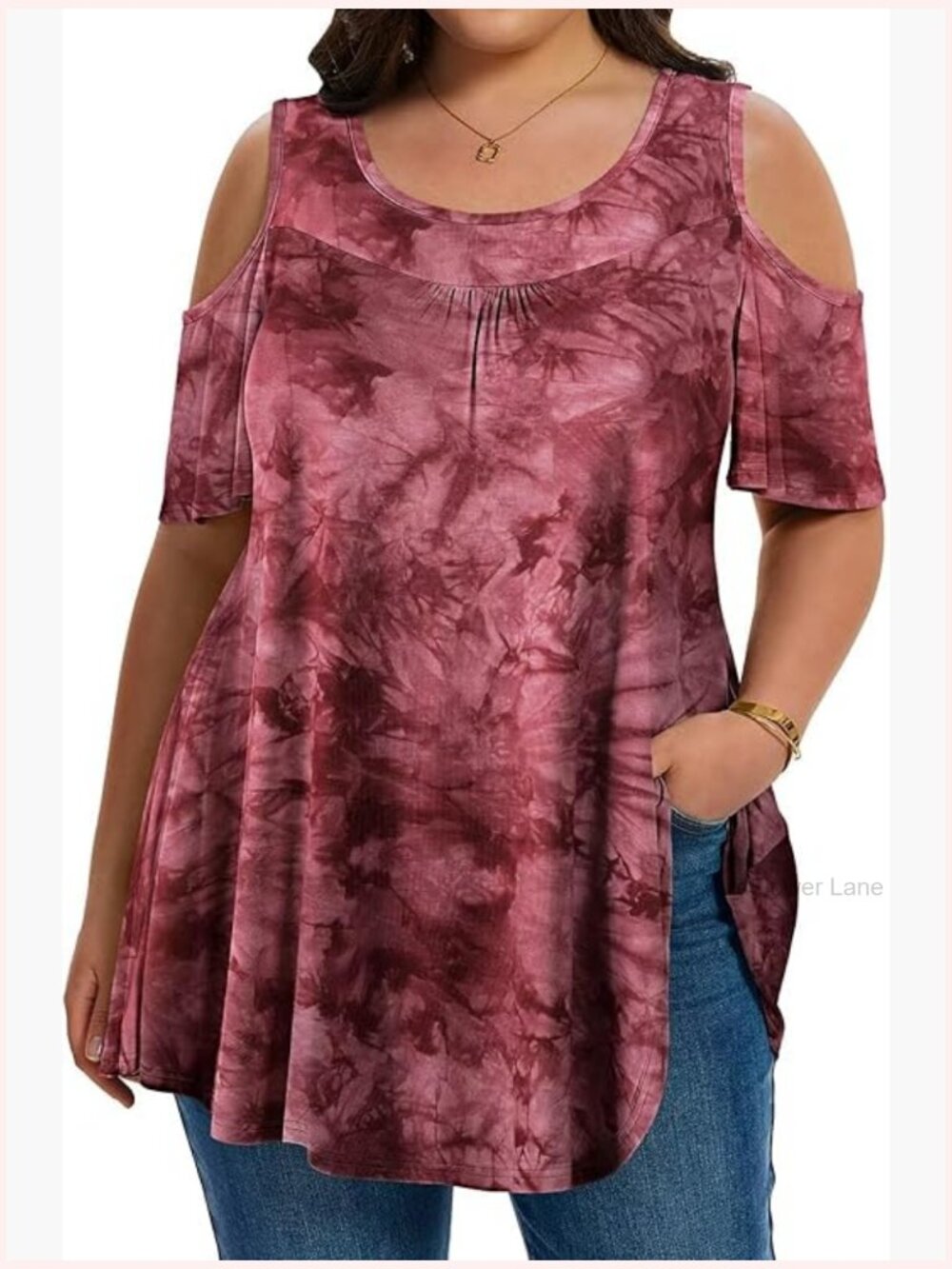 Plus Size Cold Shoulder Tunic Top Short Sleeve Blouse with Leggings